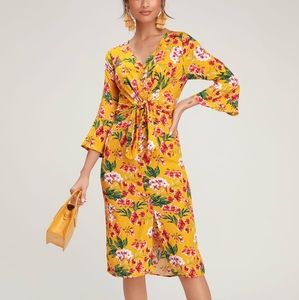 (Lulu's) Yellow Floral Dress, Size XL